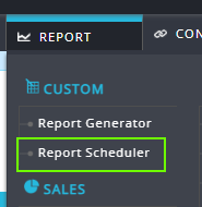 The location of the Report Scheduler option near the top of the Report menu